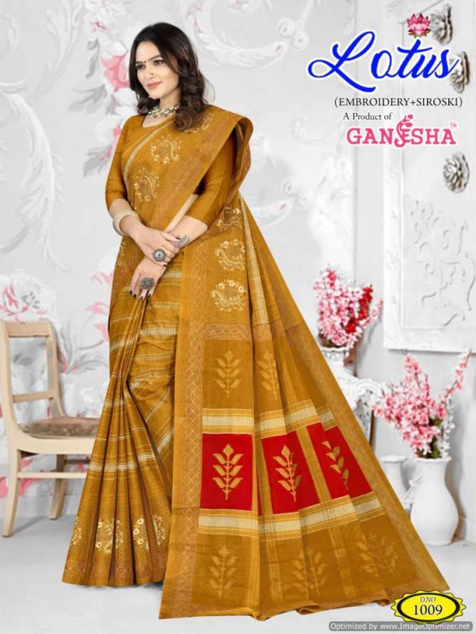 Lotus By Ganesha Embroidery Cotton Printed Sarees Wholesale Shop In Surat
